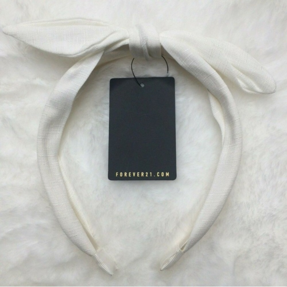 Forever 21 white linen bow headband